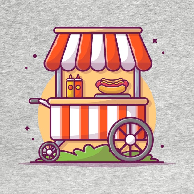 Hotdog Stand Fast Food Street Shop with Hot Dog, Sauce and Mustard Cartoon Vector Icon Illustration by Catalyst Labs